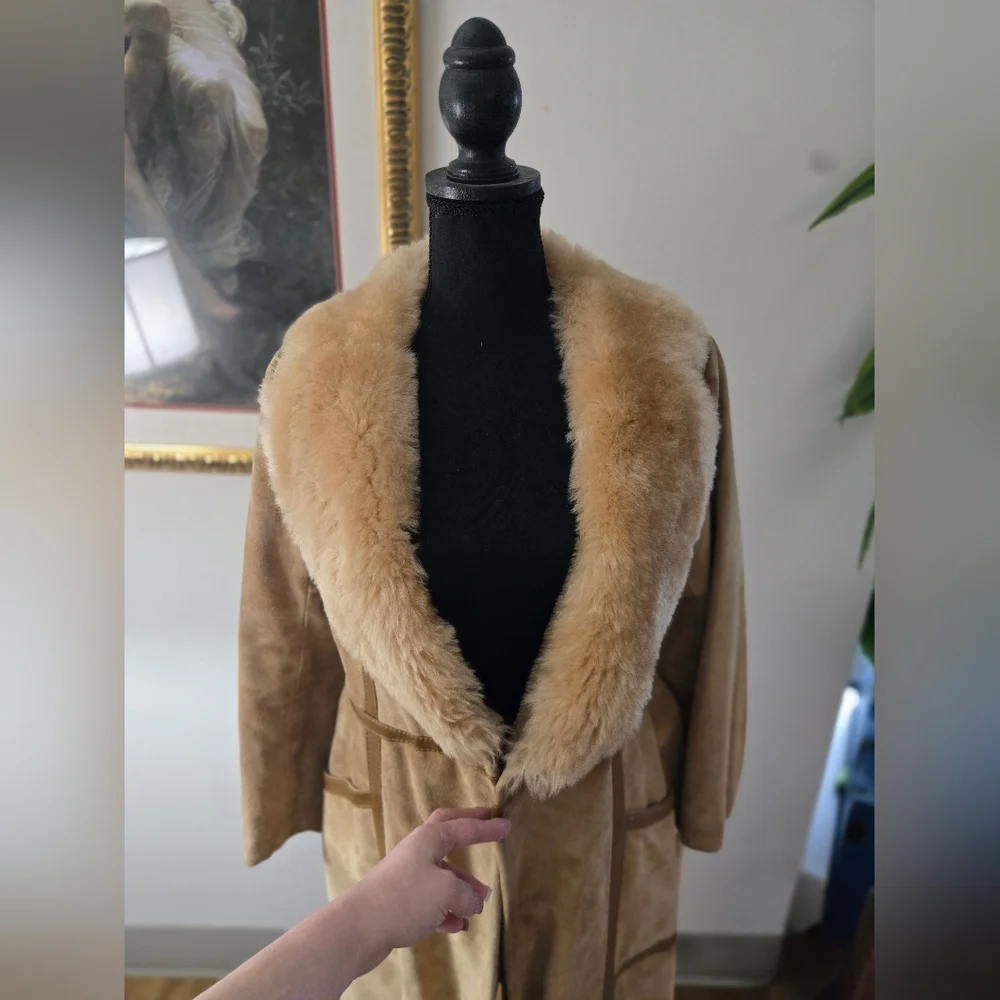 Long Vintage Suede Jacket Faux Fur Collar - Picture 13 of 16